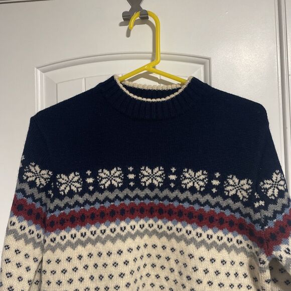 Vintage Lands End Wool Pullover Nordic Fair Isle Ski Sweater Unisex Size Small - Picture 2 of 4